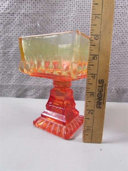 Vintage Jeanette Amberina Pedestal Dishes
