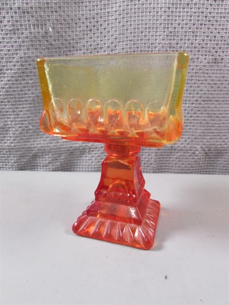 Vintage Jeanette Amberina Pedestal Dishes