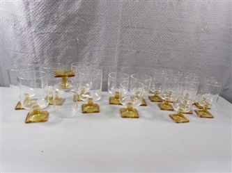 Set of 17 Square Amber Bottom Glasses