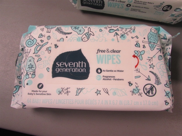 NEW-Seventh Generation Free & Clear Baby Wipes- 8 Packs of 64