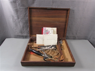 Vintage Wood Memory Box with Memories Inside