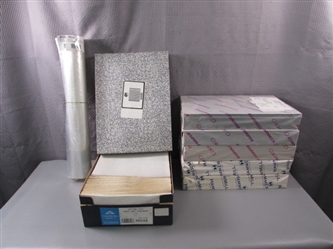Bulk Lot of 8.5x14" Colored Paper, Desk Protectors, & Box of Envelopes