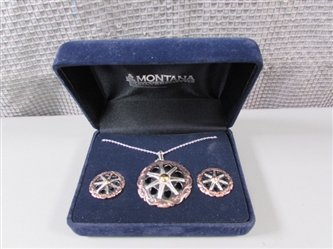 New-Montana Silversmiths Tricolor Spur Rowel Earrings and Necklace