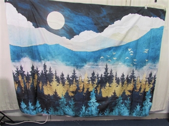 FOREST MOUNTAIN POLYESTER TAPESTRY WITH HANGERS