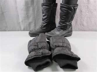 LADIES SZ 8 "TOTES" BOOTS & HEAVY WINTER GLOVES