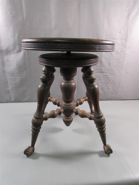 ANTIQUE CLAW FOOT PIANO STOOL