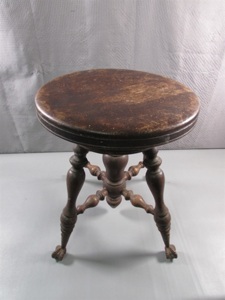 ANTIQUE CLAW FOOT PIANO STOOL
