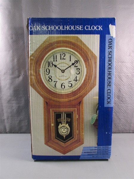 NEW OAK SCHOOLHOUSE WALL CLOCK
