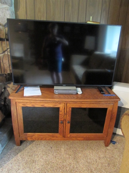 VIZIO 50 TV, OAK TV STAND & DVD PLAYER