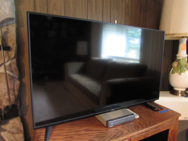 VIZIO 50 TV, OAK TV STAND & DVD PLAYER