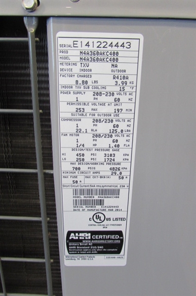 AIR CONDITIONING UNIT W/CONDENSER