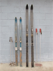 VINTAGE WOODEN SKIS & POLES