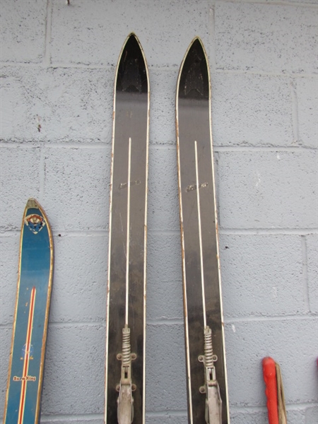 VINTAGE WOODEN SKIS & POLES
