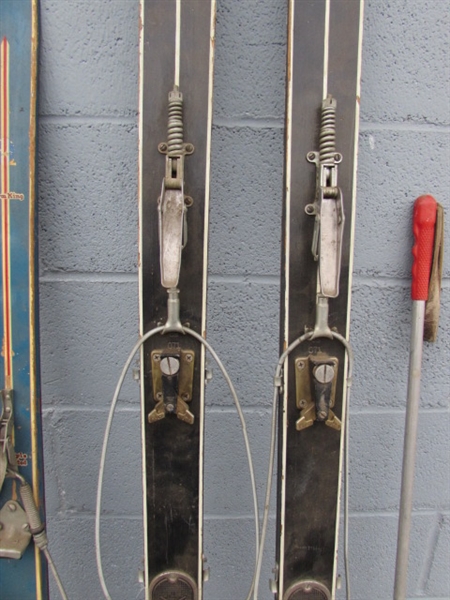 VINTAGE WOODEN SKIS & POLES