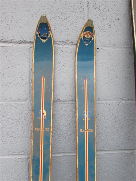 VINTAGE WOODEN SKIS & POLES