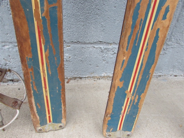 VINTAGE WOODEN SKIS & POLES