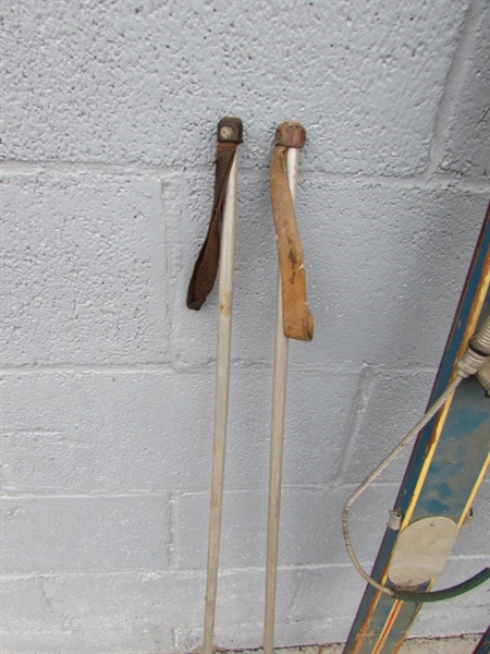 VINTAGE WOODEN SKIS & POLES