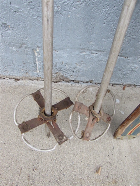 VINTAGE WOODEN SKIS & POLES