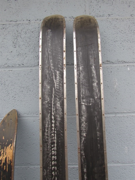VINTAGE WOODEN SKIS & POLES