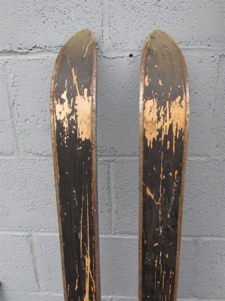VINTAGE WOODEN SKIS & POLES