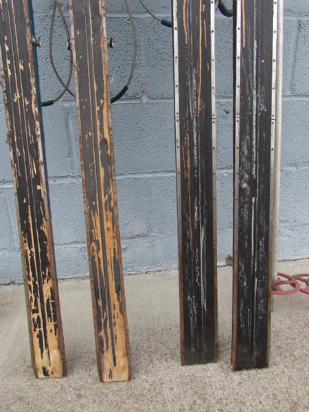 VINTAGE WOODEN SKIS & POLES