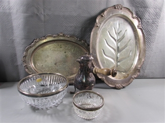 SILVERPLATE & CRYSTAL SERVING PIECES