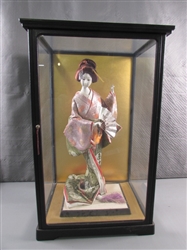 GEISHA DOLL IN DISPLAY CASE
