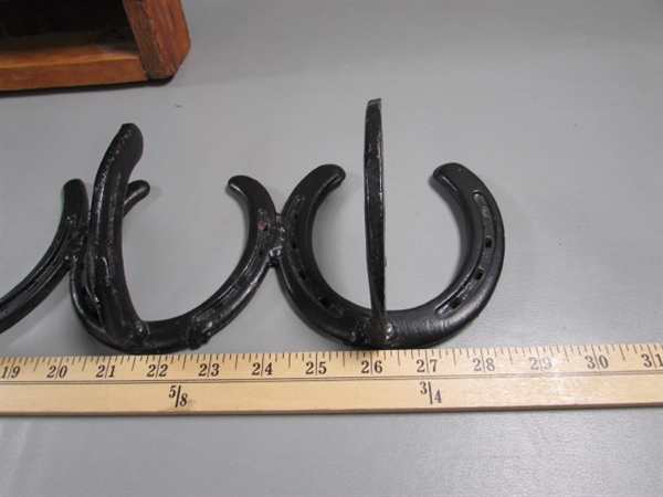 RUSTIC WOODEN SHELF & HORSESHOE COAT RACK