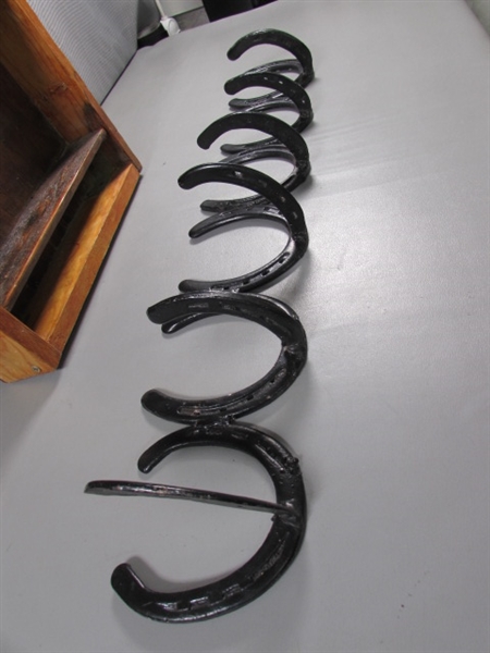 RUSTIC WOODEN SHELF & HORSESHOE COAT RACK