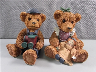 RESIN SITTING BOY & GIRL TEDDY BEAR BANKS