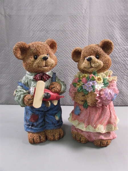 RESIN STANDING BOY & GIRL TEDDY BEAR BANKS