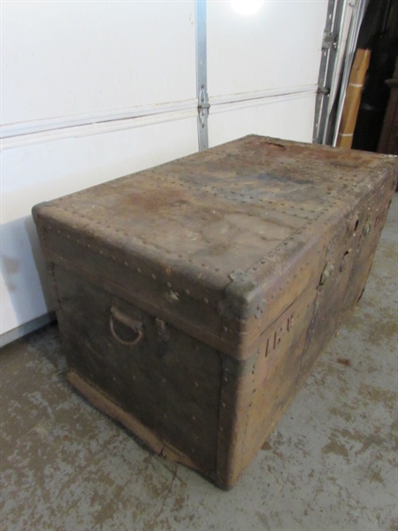 RUSTY, RUSTIC METAL OVER WOOD TRUNK