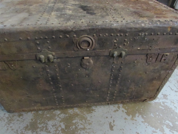 RUSTY, RUSTIC METAL OVER WOOD TRUNK