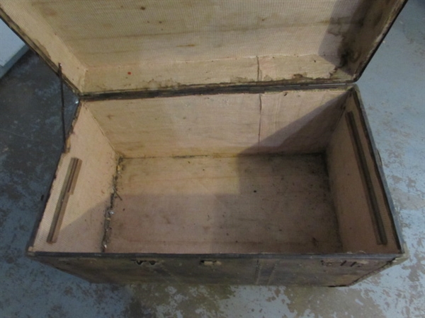 RUSTY, RUSTIC METAL OVER WOOD TRUNK