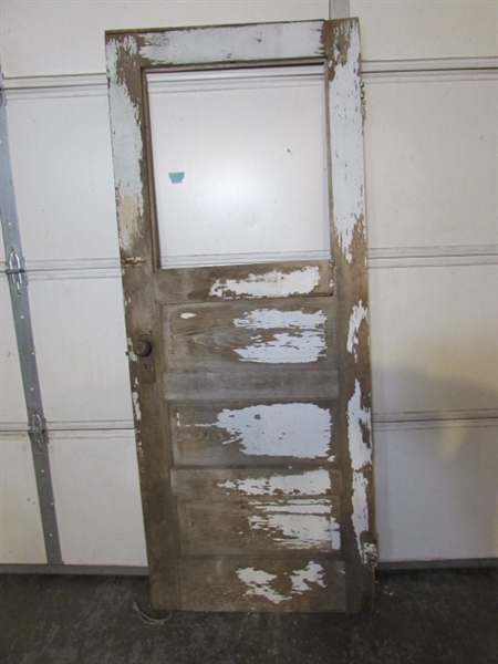 ANTIQUE SOLID WOOD DOOR WITH WINDOW - NO GLASS