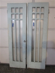 PAIR OF SOLID WOOD FRENCH DOORS - ANTIQUE - GLASS DOOR KNOB
