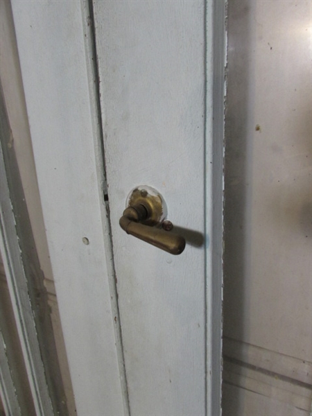 PAIR OF SOLID WOOD FRENCH DOORS - ANTIQUE - GLASS DOOR KNOB