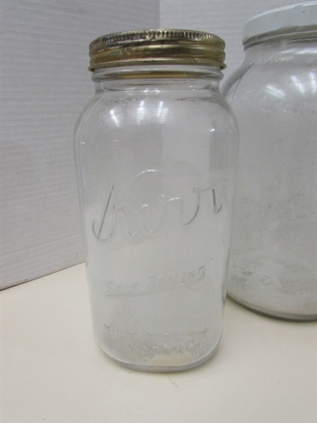 3 1-GALLON GLASS JARS & A 1/2 GALLON KERR JAR