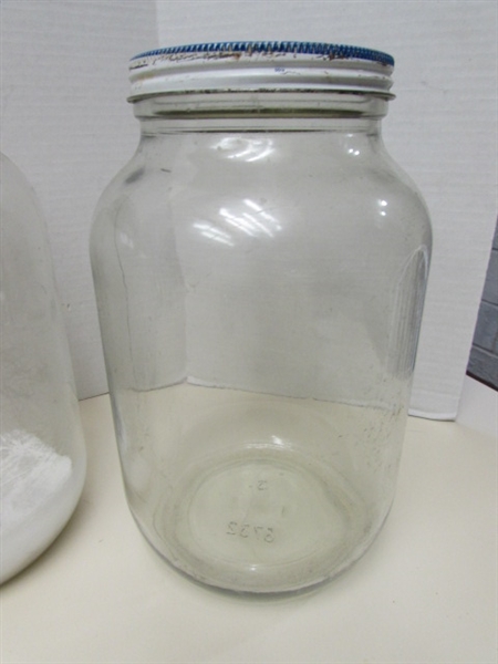 3 1-GALLON GLASS JARS & A 1/2 GALLON KERR JAR