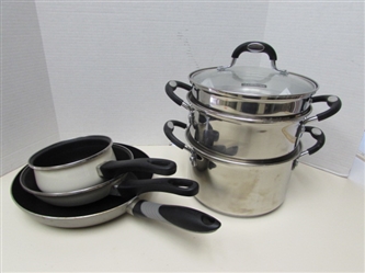 NEW TRAMONTINA DOUBLE BOILER/STEAMER & ASSORTED COOKWARE