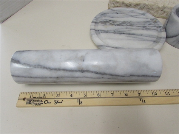 MARBLE ROLLING PIN, BOWL, ASHTRAY & PLATE (NO DOME)