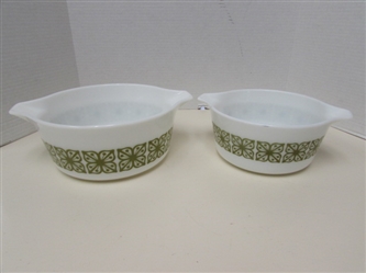 2 PYREX "GREEN VERDE" CASSEROLES