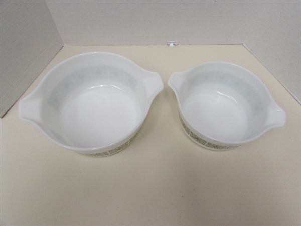 2 PYREX GREEN VERDE CASSEROLES