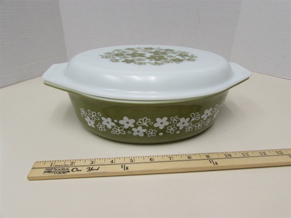 PYREX CRAZY DAISY/SPRING BLOSSOM 4-PIECE CINDERELLA NESTING BOWLS, COVERED CASSEROLE & BUTTER DISH