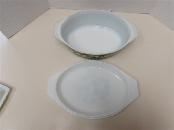PYREX CRAZY DAISY/SPRING BLOSSOM 4-PIECE CINDERELLA NESTING BOWLS, COVERED CASSEROLE & BUTTER DISH