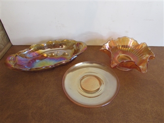 VINTAGE AMBER IRIDESCENT CARNIVAL GLASS PIECES