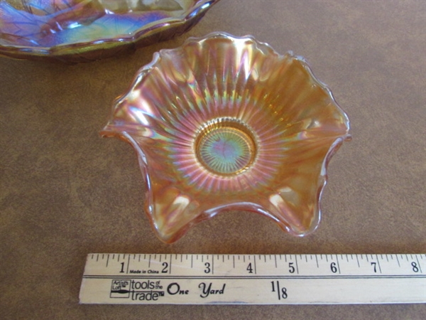VINTAGE AMBER IRIDESCENT CARNIVAL GLASS PIECES