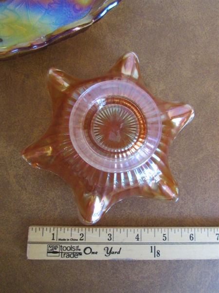 VINTAGE AMBER IRIDESCENT CARNIVAL GLASS PIECES