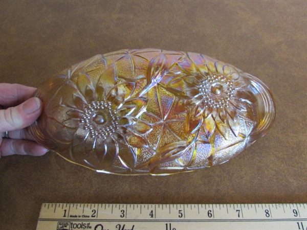 VINTAGE AMBER IRIDESCENT CARNIVAL GLASS PIECES