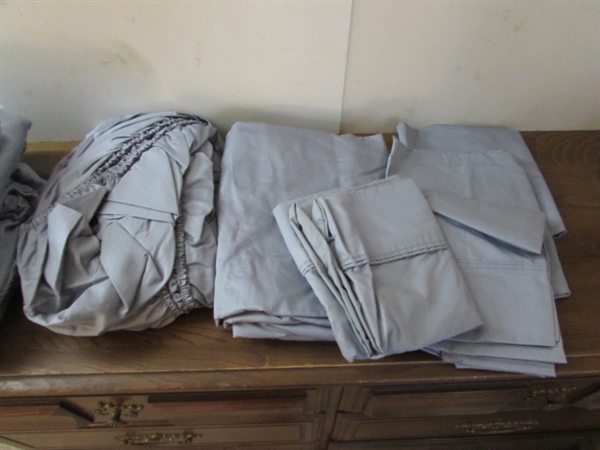 QUEEN COMFORTER, SHEETS, MATTRESS COVER, SHAMS